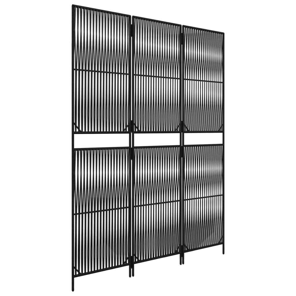 Room Divider 3 Panels Black Poly Rattan